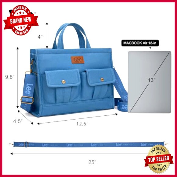 Large Canvas Work Tote with Multiple Pockets, Convertible Crossbody Bag - Picture 4 of 6